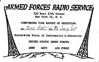 Armed Forces Radio Service 1962 (QSL No. 2)