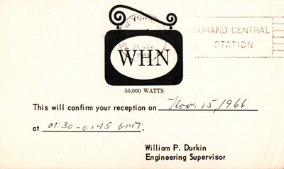 WHN with 50 kW on 1070 kHz (New York), 1966