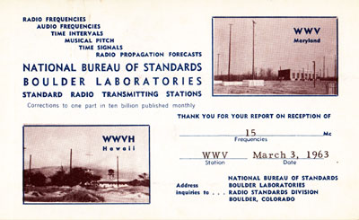 WWV in Boulder Colorado on 15 MHz, a time signal station, 1963