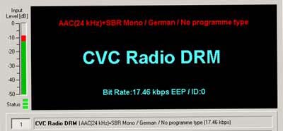 Test transmission on 7145 kHz from CVC Radio DRM on 12th August 2005  transmitting from Juelich, Germany