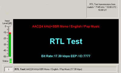 A test transmission on 7145 kHz from RTL Luxembourg transmitting from Juelich, Germany