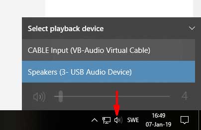 Set the System Speakers' output to the VAC cable (in newer versions of Windows 10)